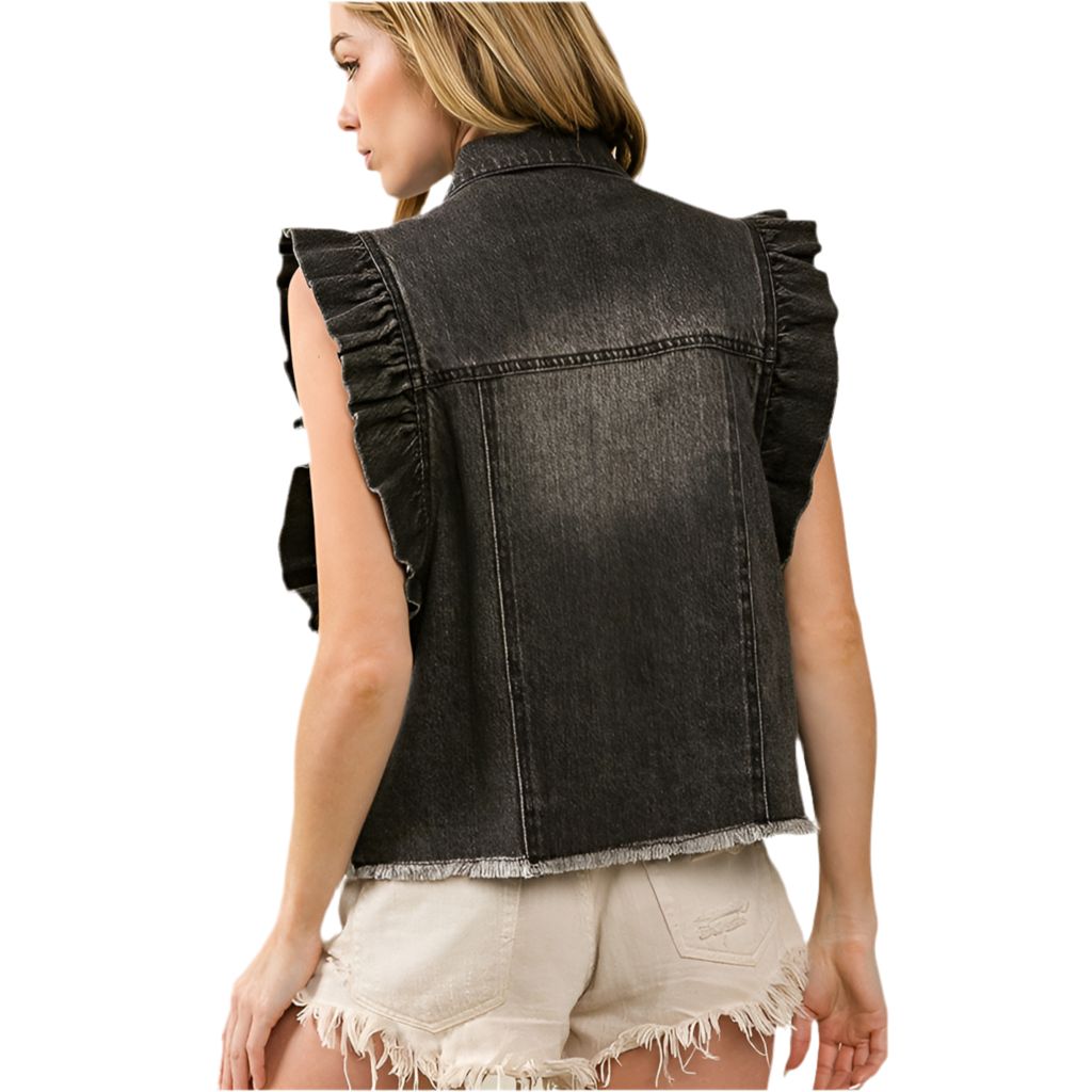 Veste en jean noire à volants