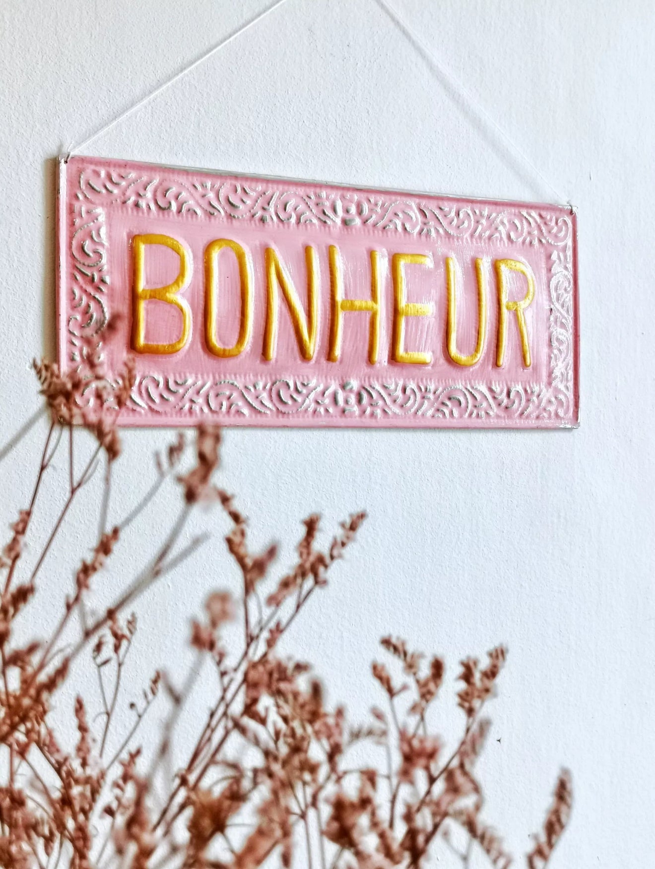 Plaque décorative rose - Bonheur