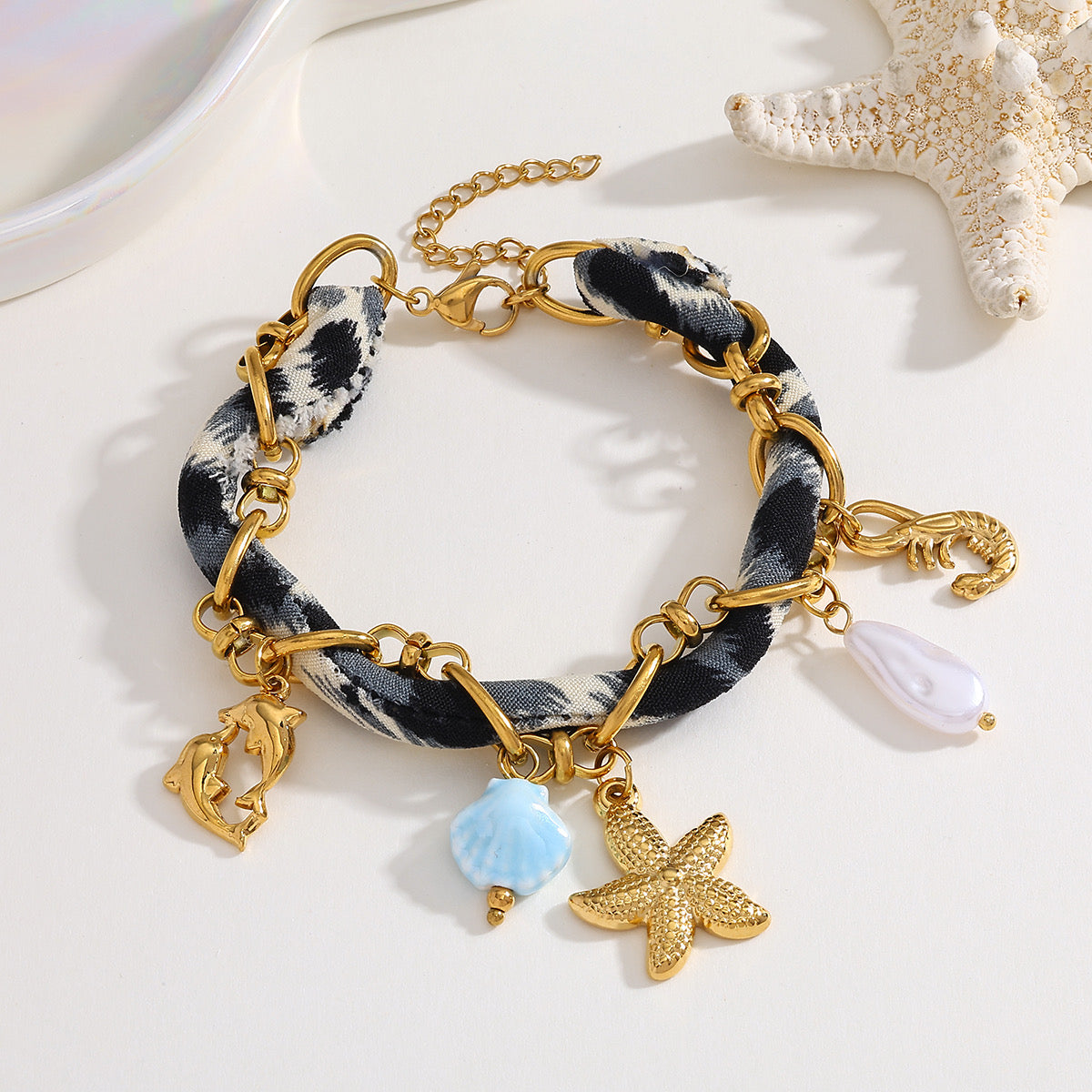 Bracelet charms étoile - tissu léopard