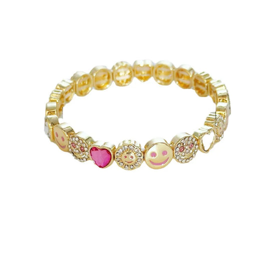 Bracelet smiley rose strass