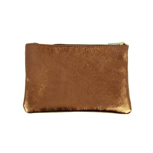 Pochette cuivrée zippée en cuir - Taille S