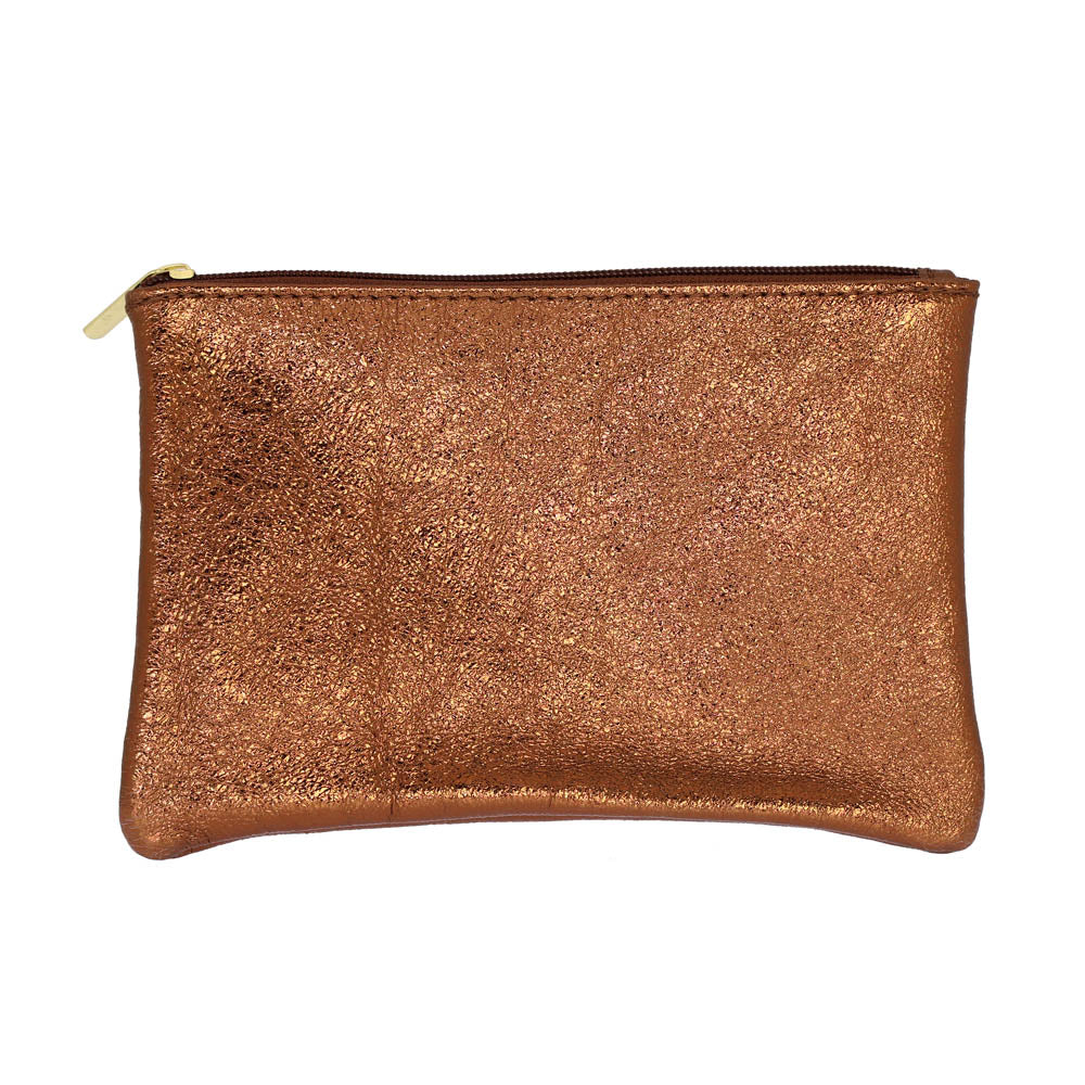 Pochette cuivrée zippée en cuir - Taille L