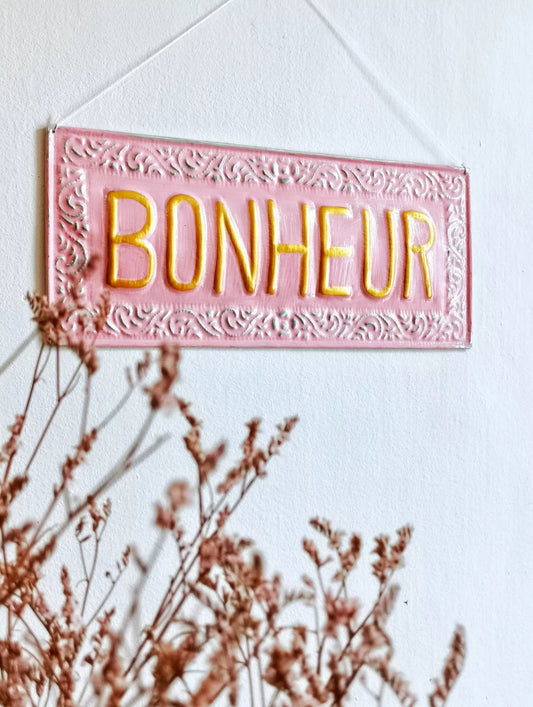 Plaque décorative rose - Bonheur