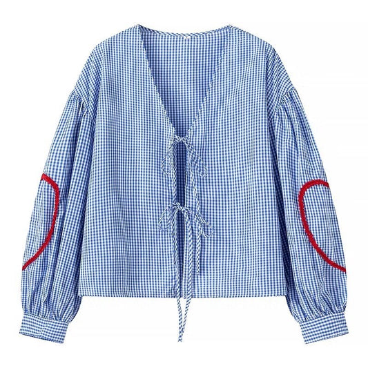 Chemise vichy bleue à noeuds