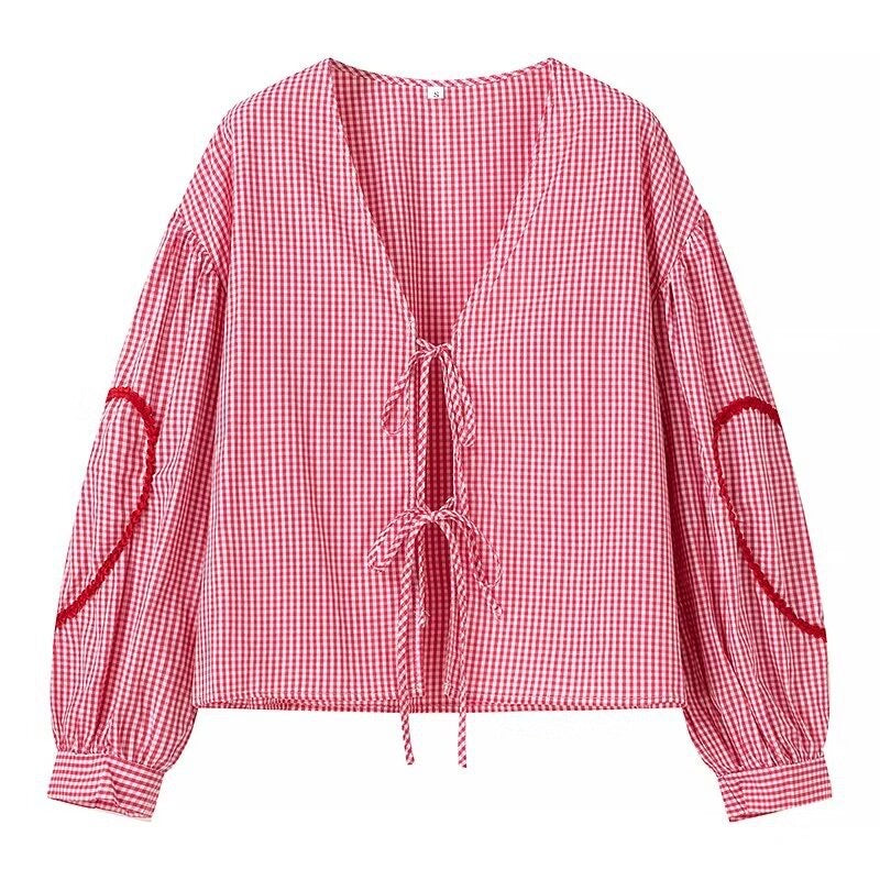 Chemise vichy rouge à noeuds