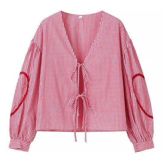 Chemise vichy rouge à noeuds