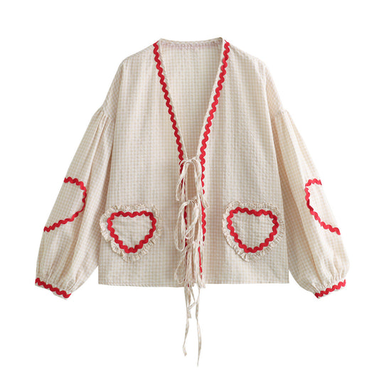 Chemise vichy beige à noeuds