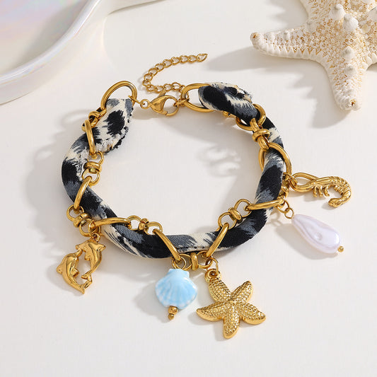 Bracelet charms étoile - tissu léopard