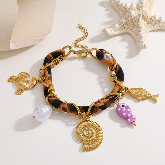 Bracelet charms poisson - tissu léopard