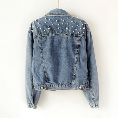 Veste en jean - perles blanches